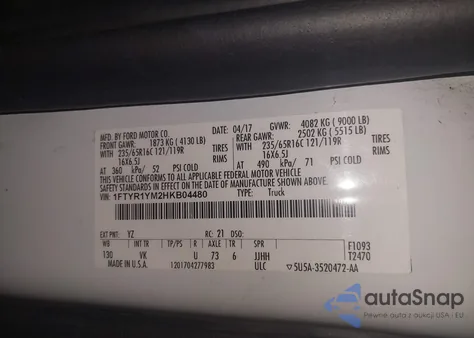 2017 Ford Transit-250 z USA, uszkodzony, nr VIN 1FTYR1YM2HKB04480